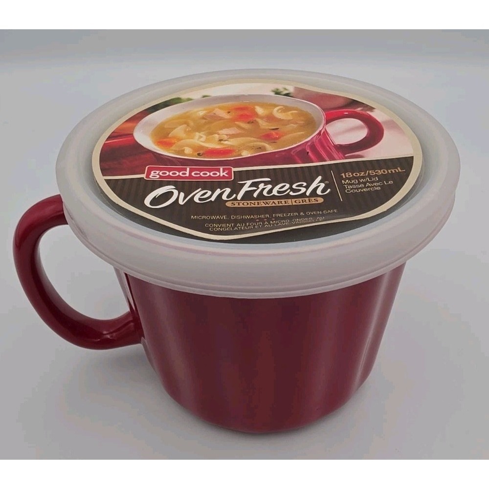 Good Cook Oven Fresh Red 18oz Stoneware Mug with Lid Microwave Oven Safe 04407